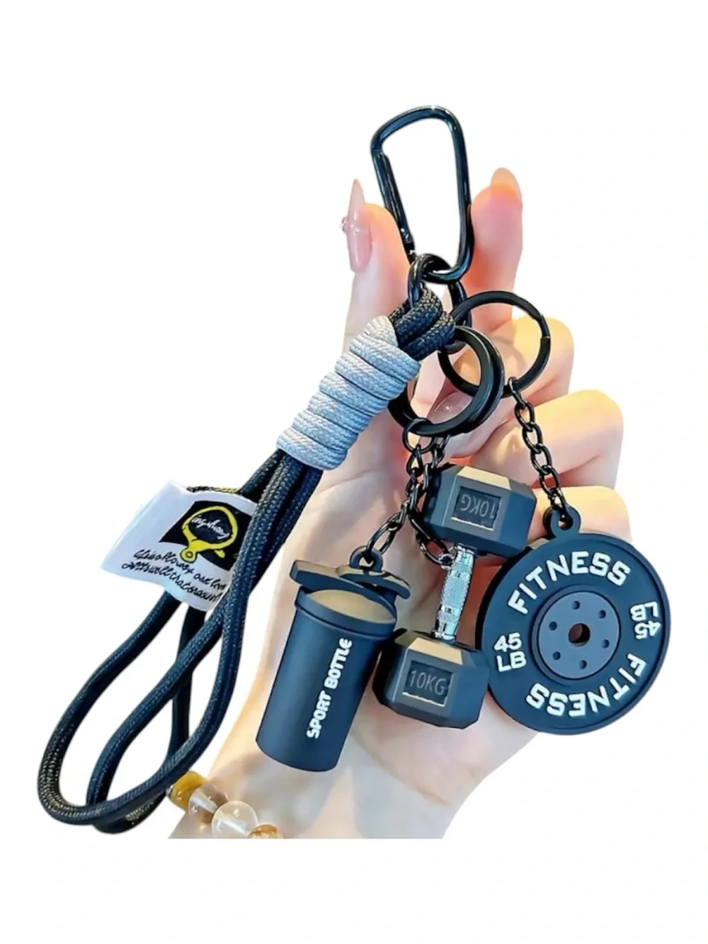 Fitness Gym Keychain Dumbbell Weight Plate Water Bottle Bag Charm Key Ring Gift